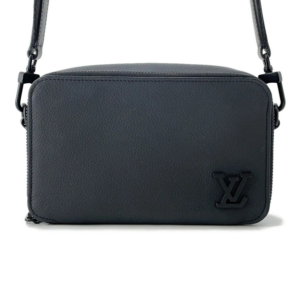Louis Vuitton Shoulder Bag Grained Calf LV Aerogram Alpha Wearable Wallet Black